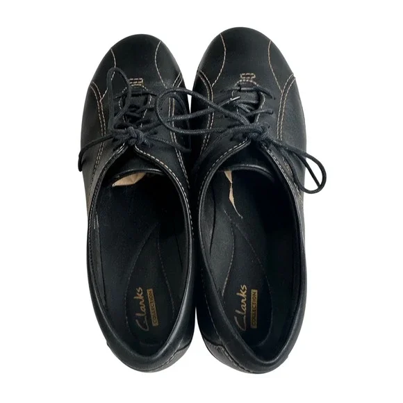 Clarks Collection Black Leather Lace Up Comfort Shoes Women's 9M boho casual - Picture 5 of 8